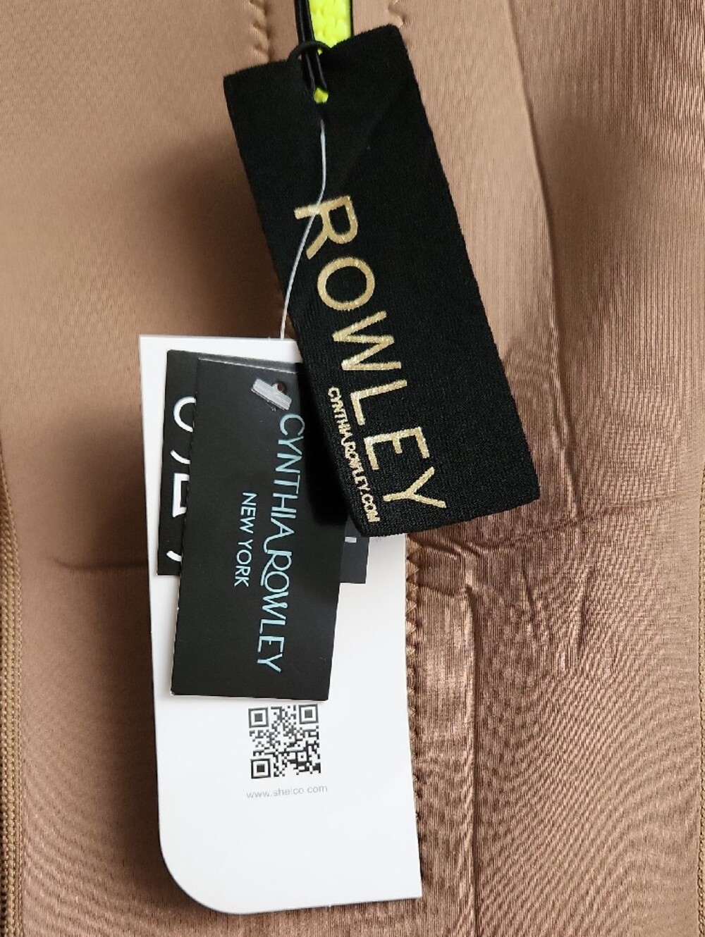 Cynthia Rowley Taupe One-Piece with Neon Yellow Zip Pull - Picture 2 of 4